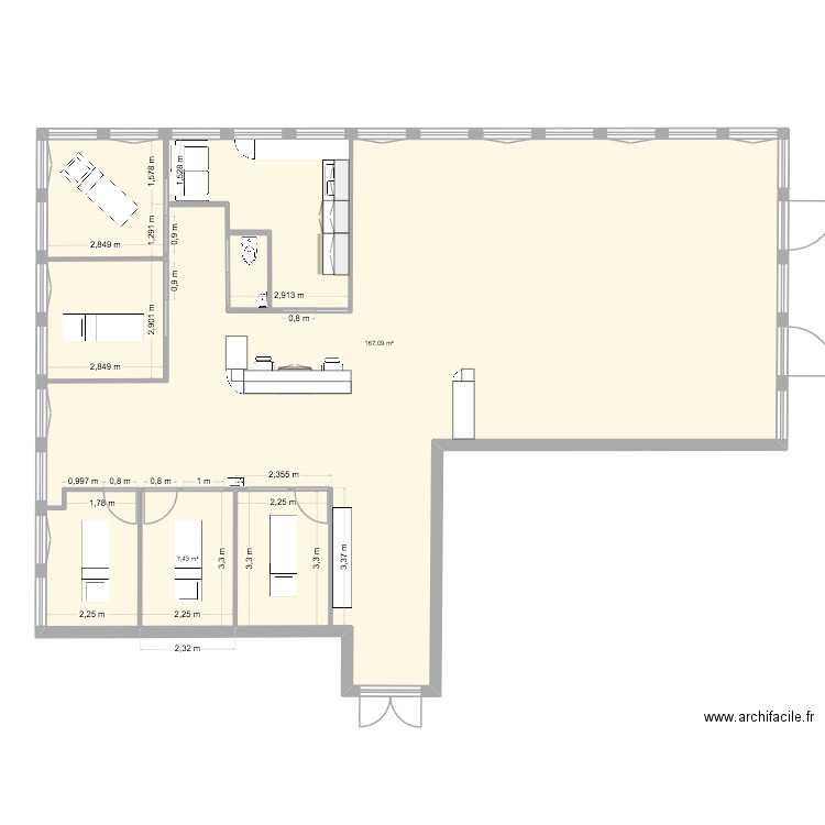GENEV. Plan de 2 pièces et 174 m2