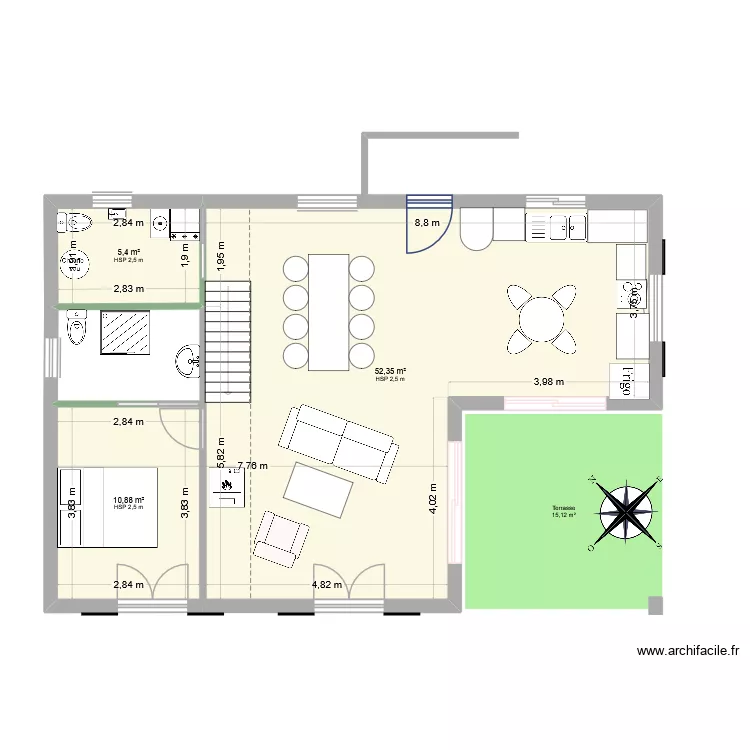RDC8-Lauranne. Plan de 3  et 69 m²