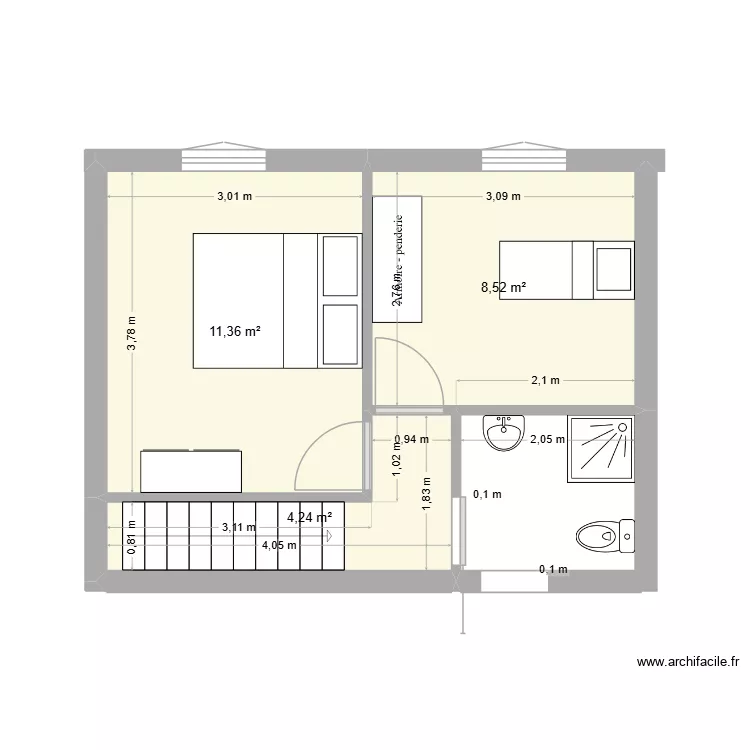 nina charles. Plan de 3  et 24 m²
