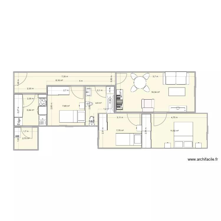 Sierra 2 2B vide. Plan de 8  et 65 m²