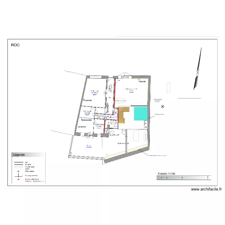 plan chambre froide 2,6 m x 2,6 m  / escalier 2/4 tournant. Plan de 