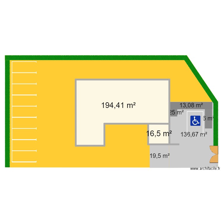 Projet cabinet kiné. Plan de 2 pièces et 211 m2