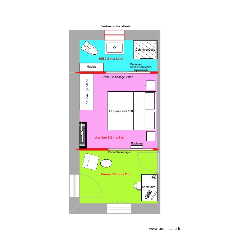 amenagement chambre rdc les bougets. Plan de 3 pièces et 21 m2
