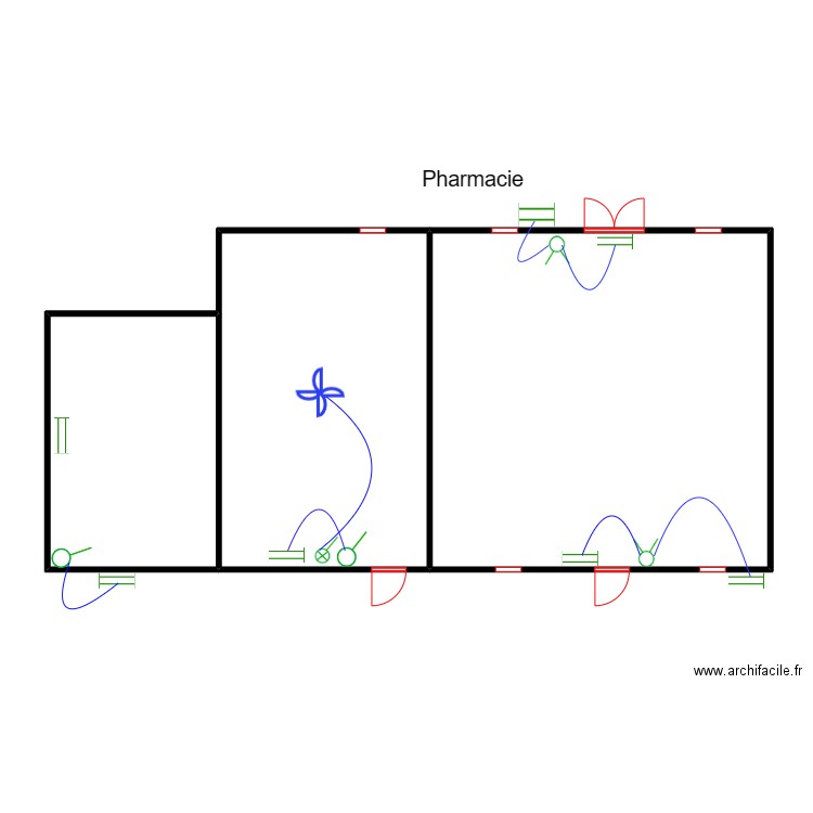 circuit lumiere PHARMACIES Manonkpon. Plan de 3 pièces et 124 m2