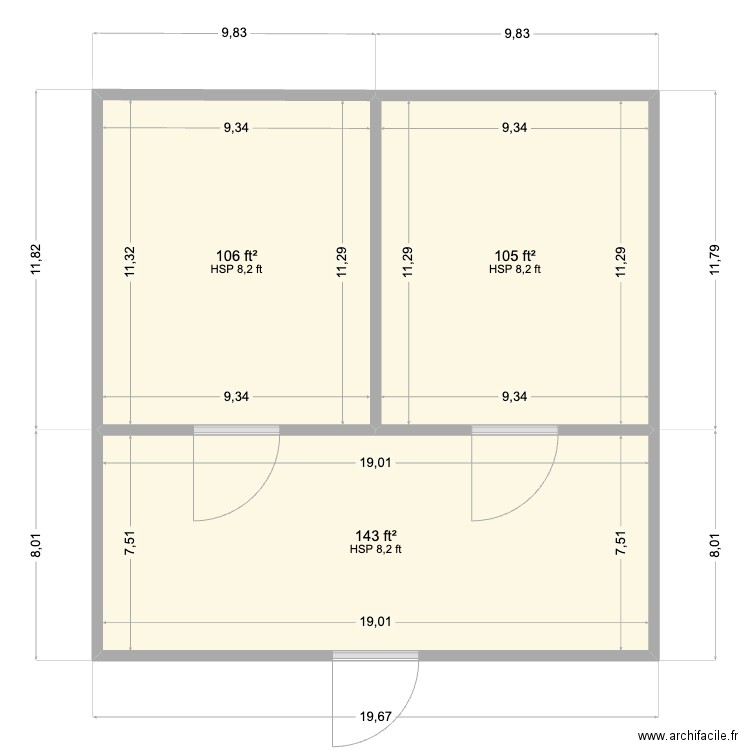 Rento - 2 Chambers + Ante 10x12. Plan de 3 pièces et 33 m2