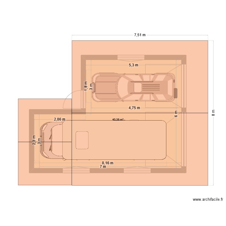 Carport. Plan de 1 pièce et 40 m2