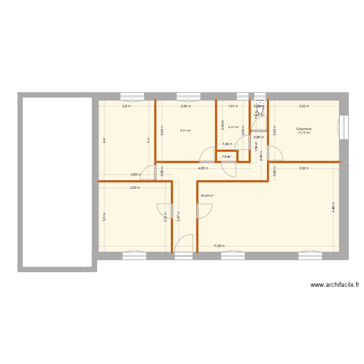 Varades actuel. Plan de 6 pièces et 89 m2