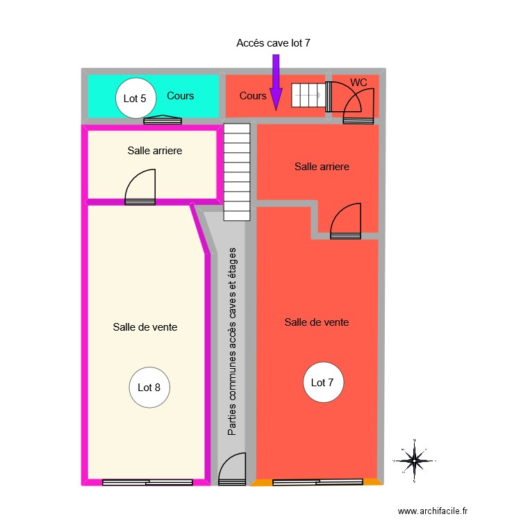 commerce. Plan de 6 pièces et 75 m2