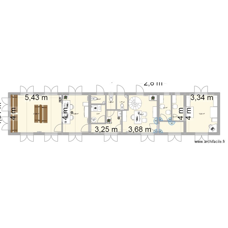 gama. Plan de 15 pièces et 120 m2