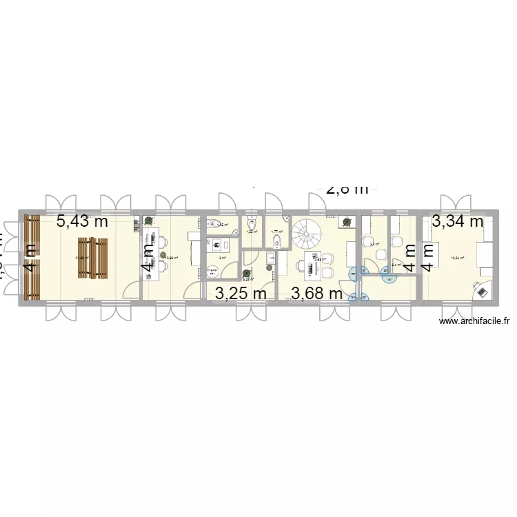 gama. Plan de 15 pièces et 120 m²