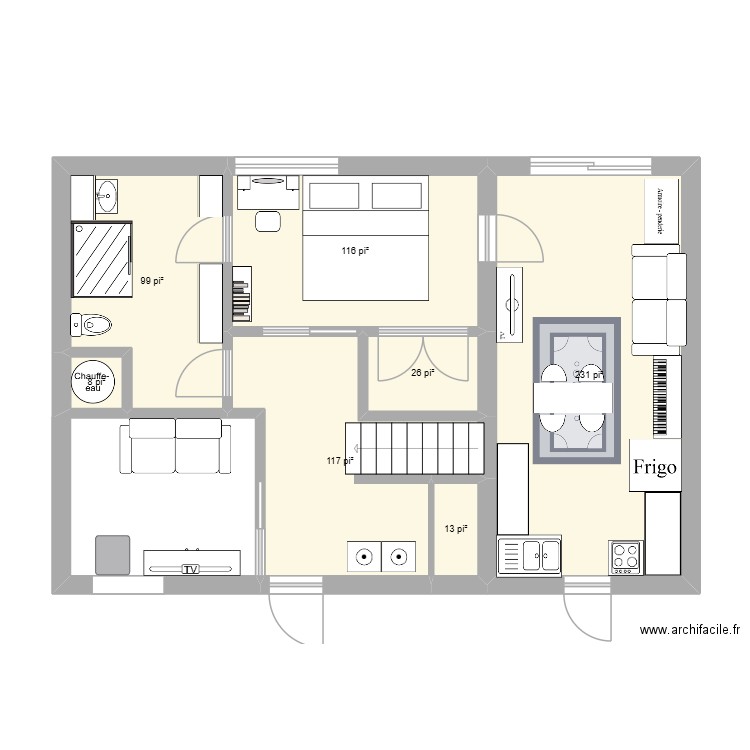 sous-sol. Plan de 7 pièces et 57 m2