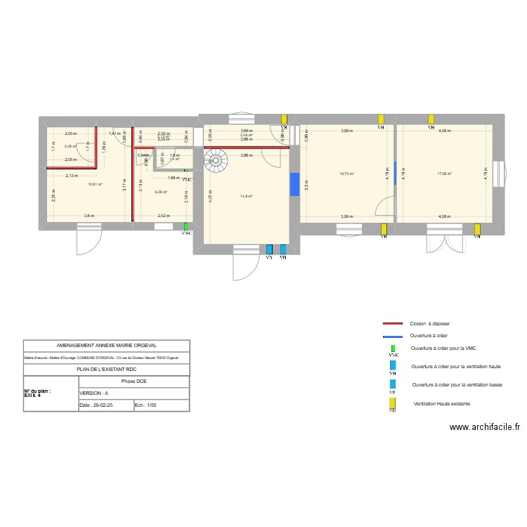 Annexe Mairie Existant GO. Plan de 13 pièces et 164 m2
