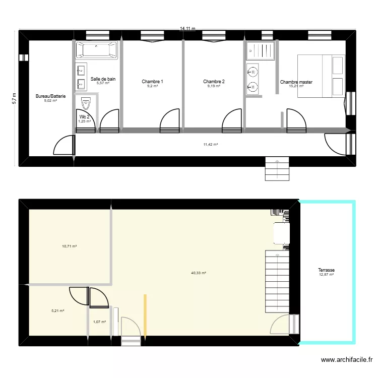Plan RDJ  maison Castellar. Plan de 7  et 61 m²