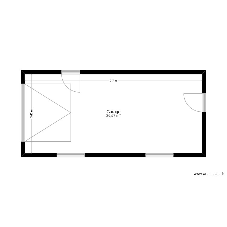 garage. Plan de 1 pièce et 27 m2