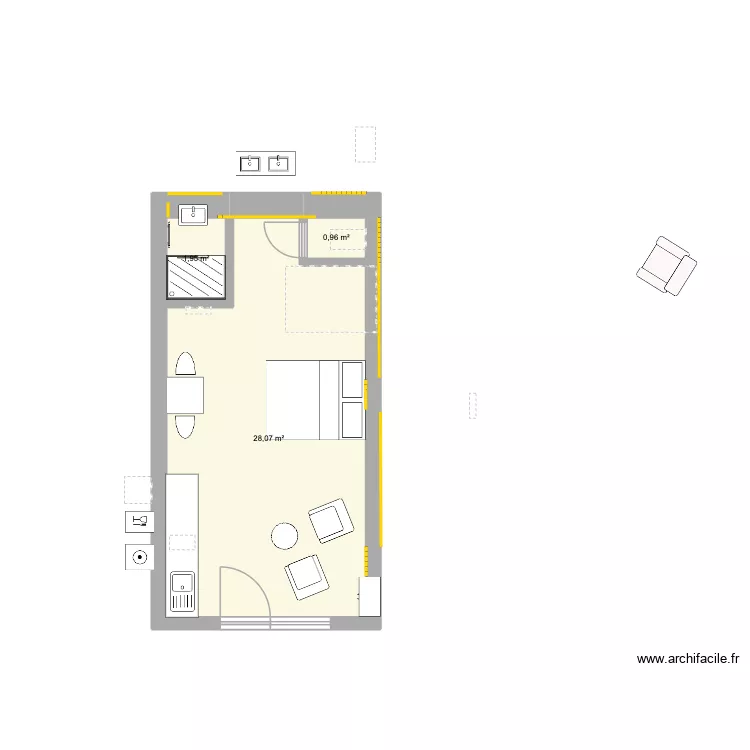 grotte. Plan de 3  et 31 m²