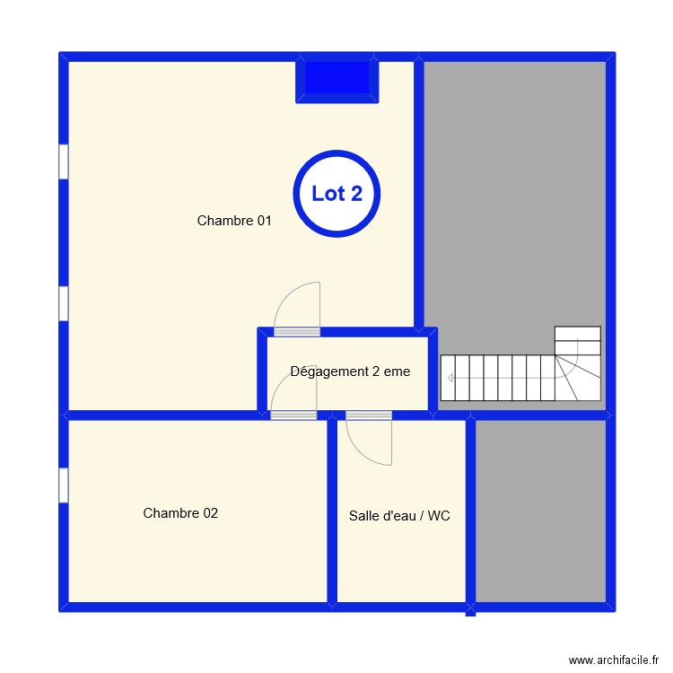 2 eme etage bleu. Plan de 7 pièces et 85 m2