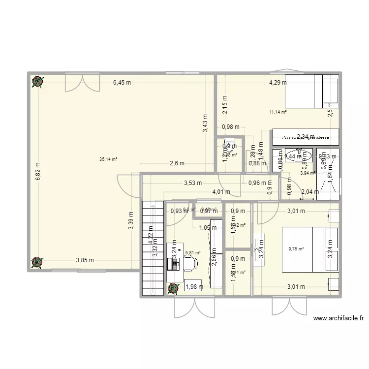 maison r+1. Plan de 10 pièces et 77 m²