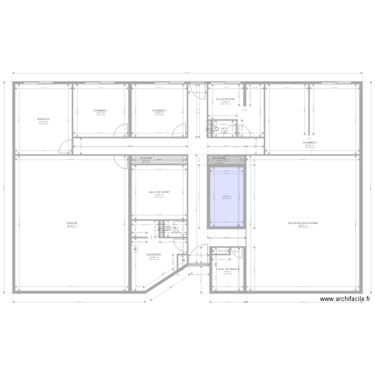 MAISON COTE DEFINITIVE MACONNERIE. Plan de 17 pièces et 319 m2