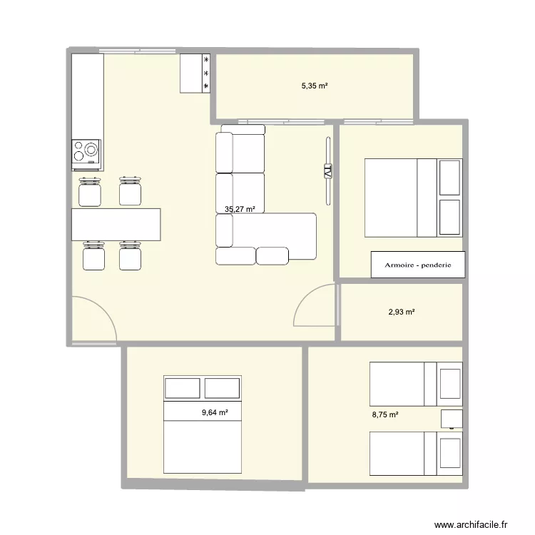 kamel B 2. Plan de 5 pièces et 62 m²