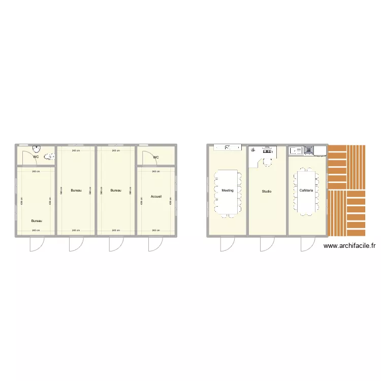 Conteneur bureau avec sanitaires. Plan de 