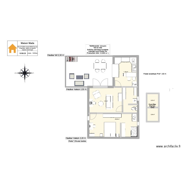 Mada 2. Plan de 5 pièces et 57 m2