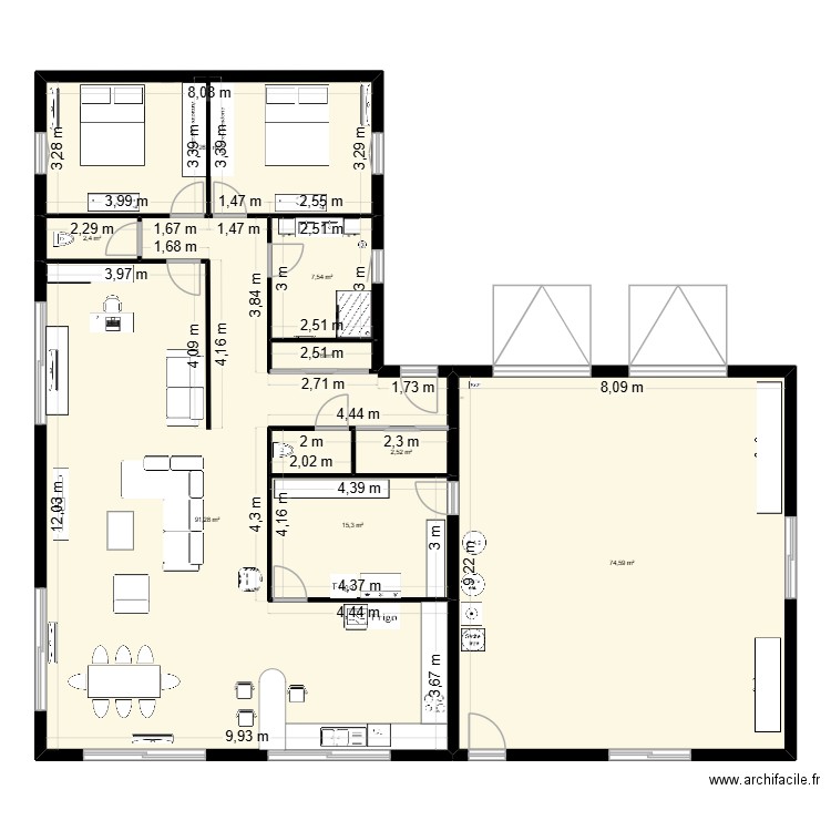 maison 1. Plan de 8 pièces et 222 m2