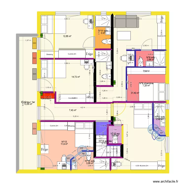 Saint-agne 1er &eacute;tage Final entr&eacute;e central V4 essai. Plan de 13  et 114 m²