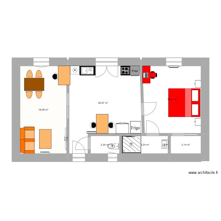 2TNE Momprivé Maéronn. Plan de 6 pièces et 59 m2