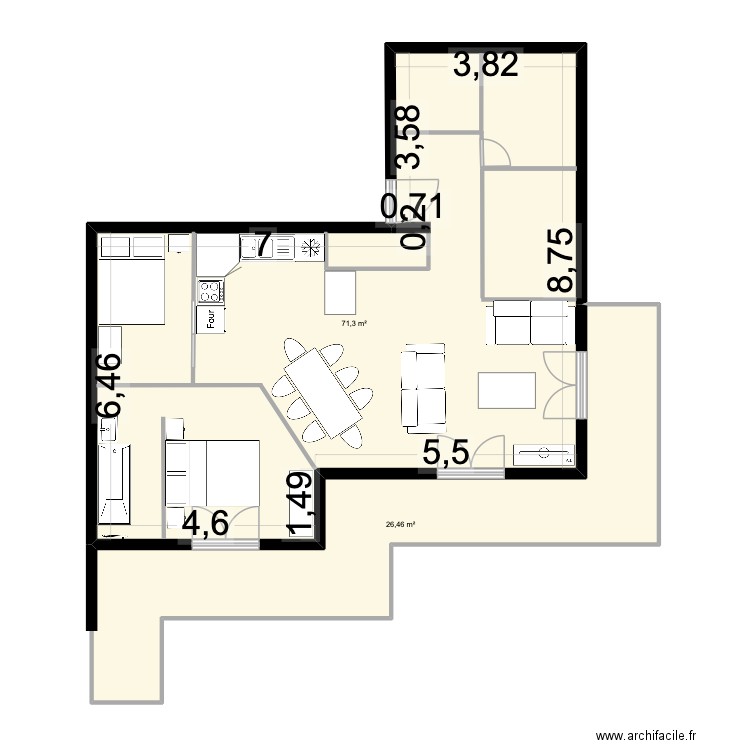 Val tho2. Plan de 2 pièces et 98 m2