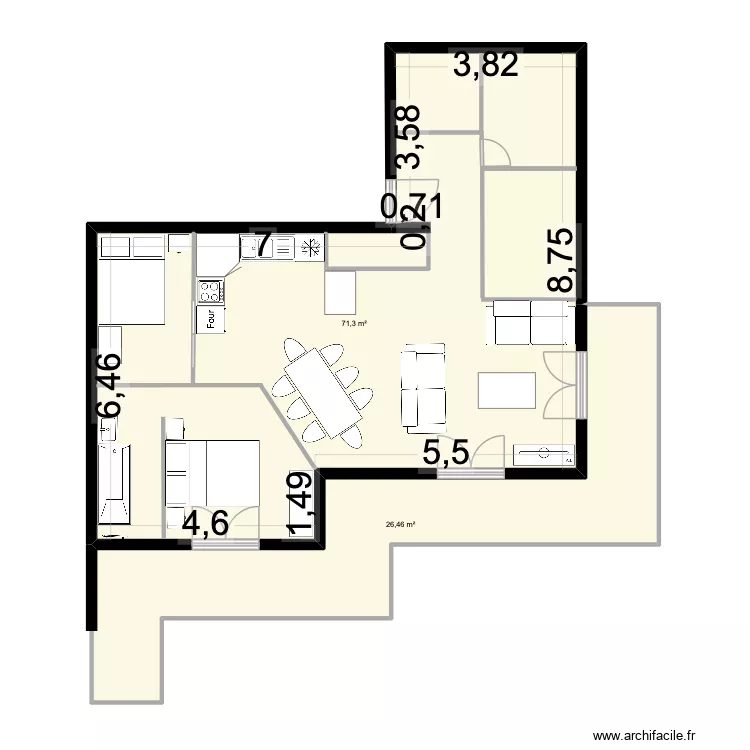 Val tho2. Plan de 2 pièces et 98 m²