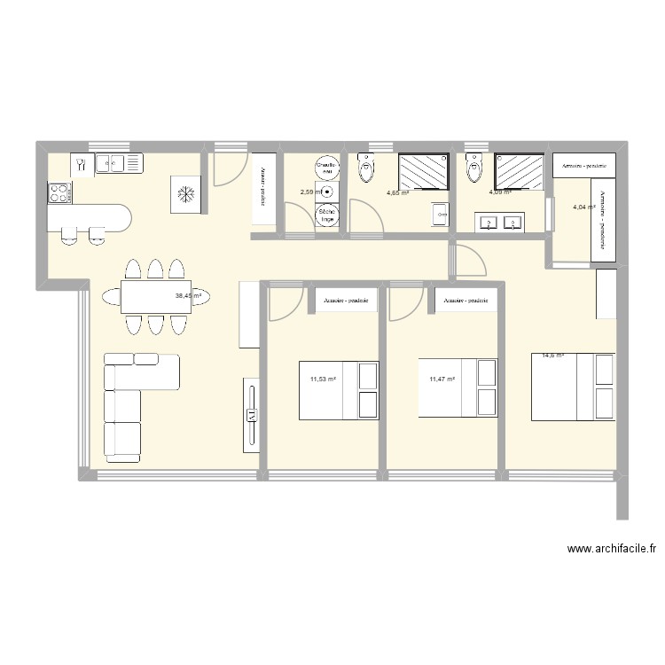 projet p2. Plan de 8 pièces et 91 m2
