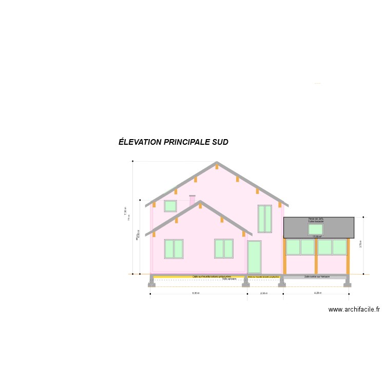 ELEVATION PRINCIPALE SUD. Plan de 4 pièces et 56 m2