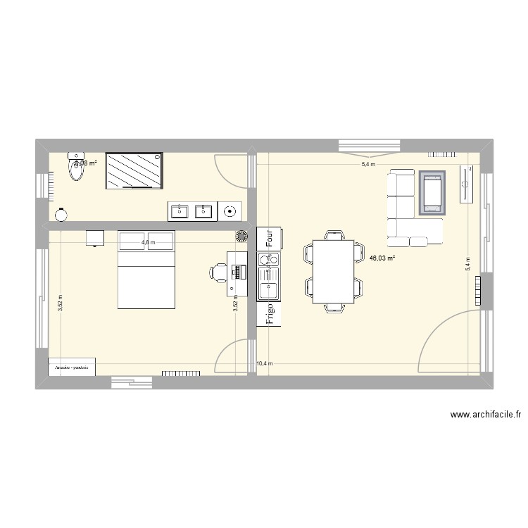 maison. Plan de 2 pièces et 54 m2