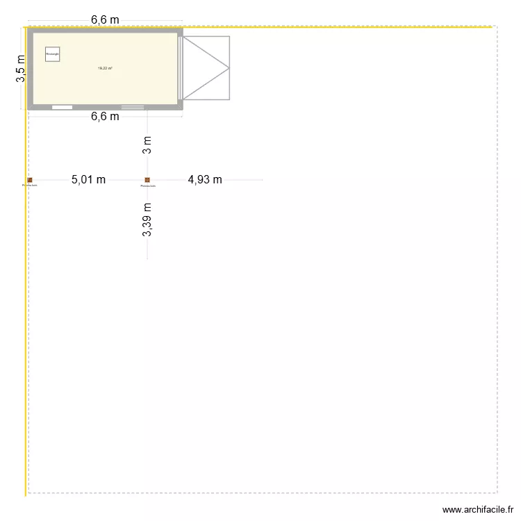 garage. Plan de 1  et 19 m²