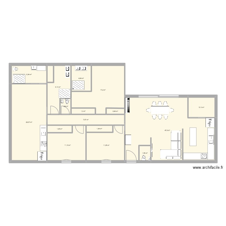 CM 2. Plan de 16 pièces et 155 m2
