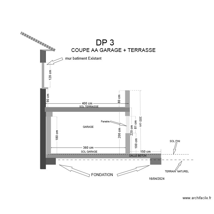 COUPE AA GARAGE + TERRASSE. Plan de 0 pièce et 0 m2