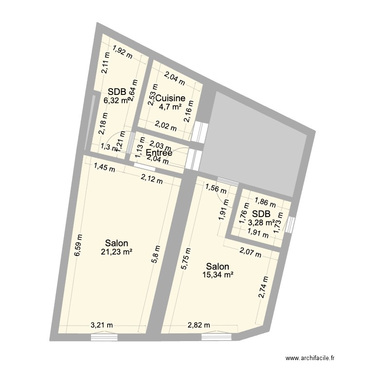 montel-1e-gauche-droite. Plan de 8 pièces et 63 m2