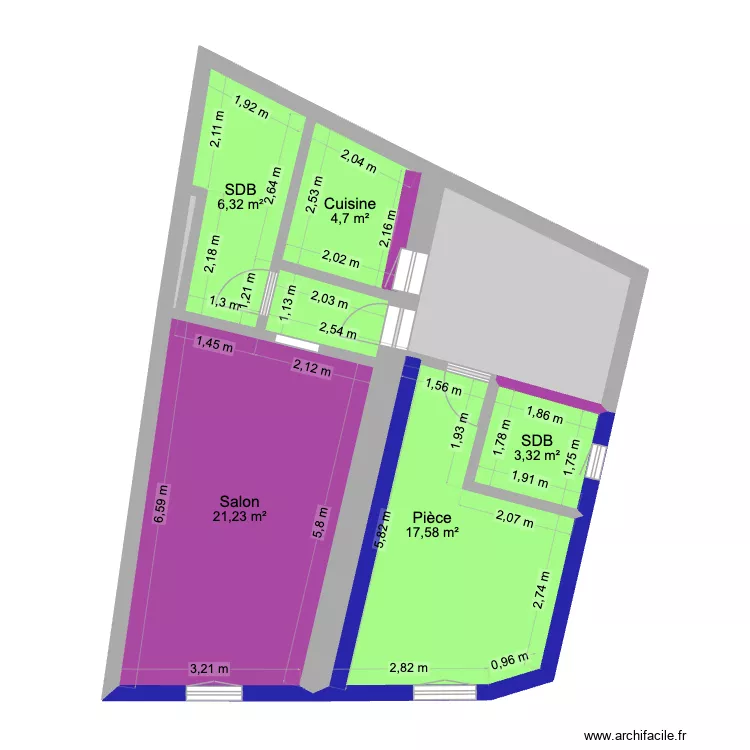 montel-1e-gauche-droite. Plan de 7  et 63 m²