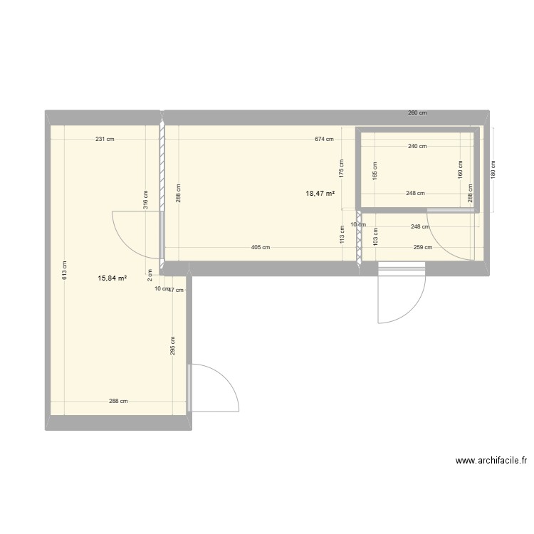 plan cuisine givrée 17/01/2024. Plan de 2 pièces et 34 m2