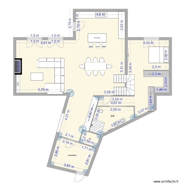 plan rdc. Plan de 4 pièces et 129 m2