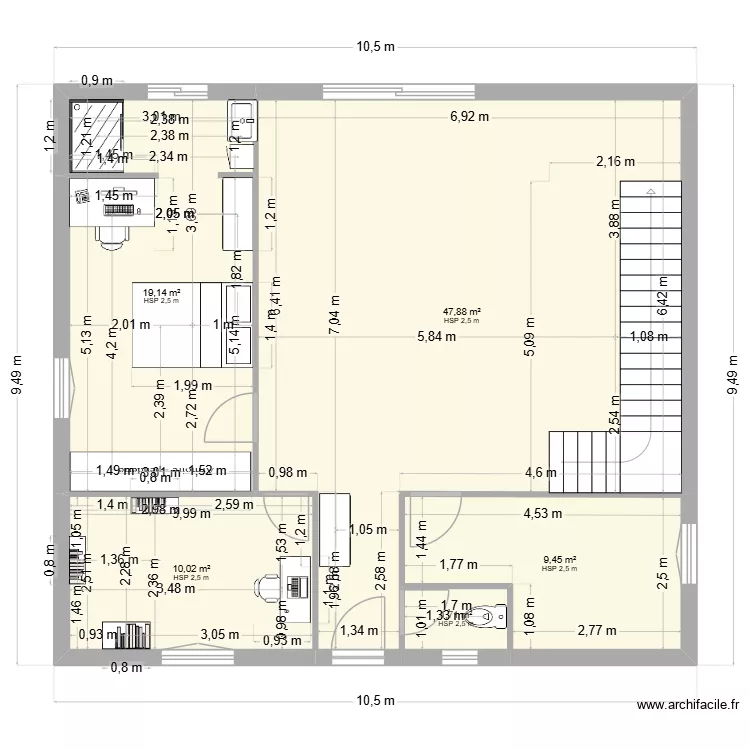 rez de chausser. Plan de 5 et 88 m² rez de chausser. Plan de 5 et 88 m²