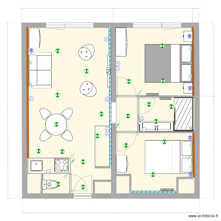 Olympiade B121 (2). Plan de 17 pièces et 44 m2
