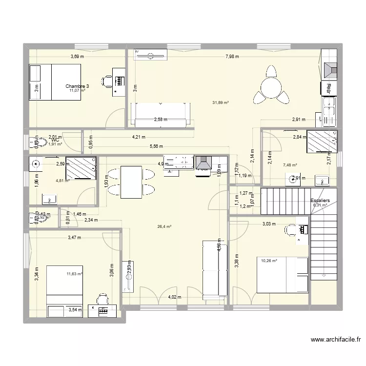 Locaux Saumur - Etage projet am&eacute;nagement T2+T3 V.2. Plan de 