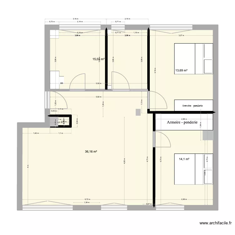 GAUTIER PLAN 2. Plan de 4 pièces et 79 m²