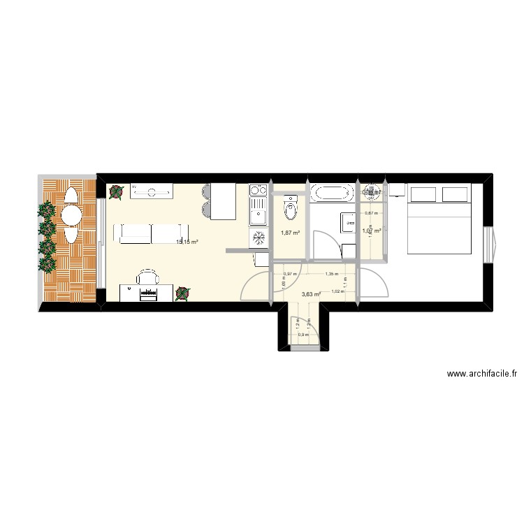 Appartement Dorian. Plan de 5 pièces et 22 m2