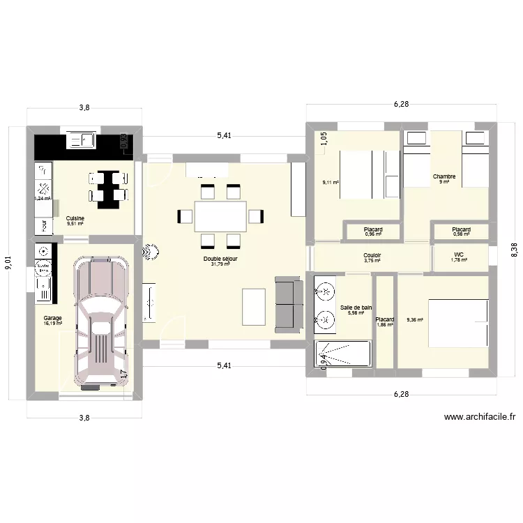 St Gilles. Plan de 13  et 102 m²
