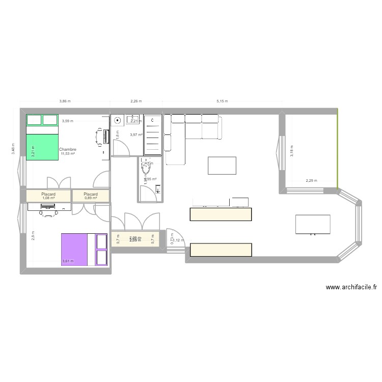 Ecu. Plan de 6 pièces et 21 m2