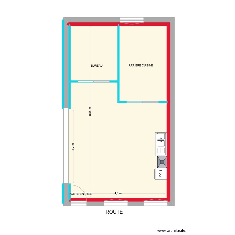 CLAVEAU CUISINE. Plan de 3 pièces et 42 m2