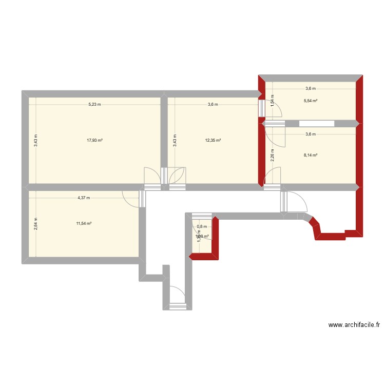 cab 2. Plan de 6 pièces et 57 m2