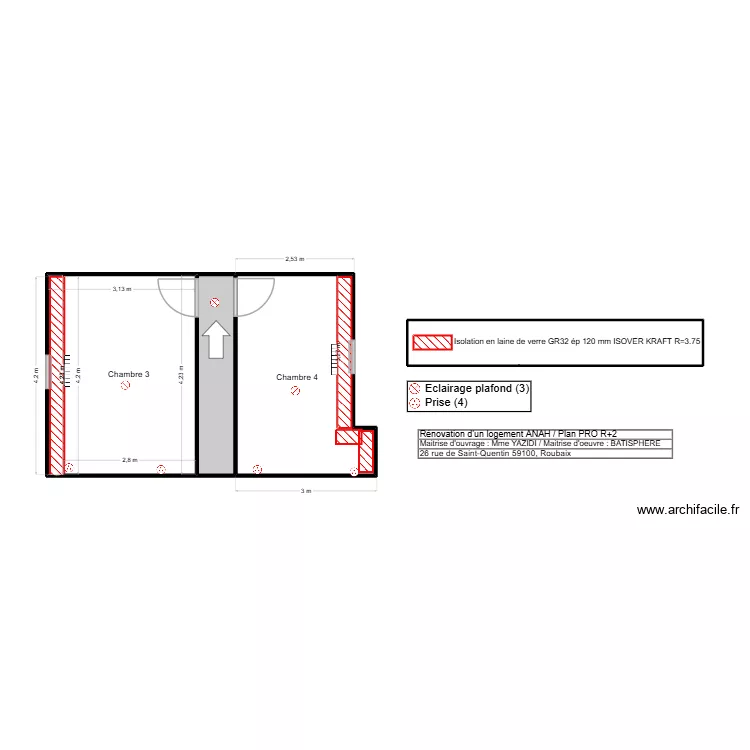 YAZIDI R+2 PRO ISO. Plan de 3  et 26 m²